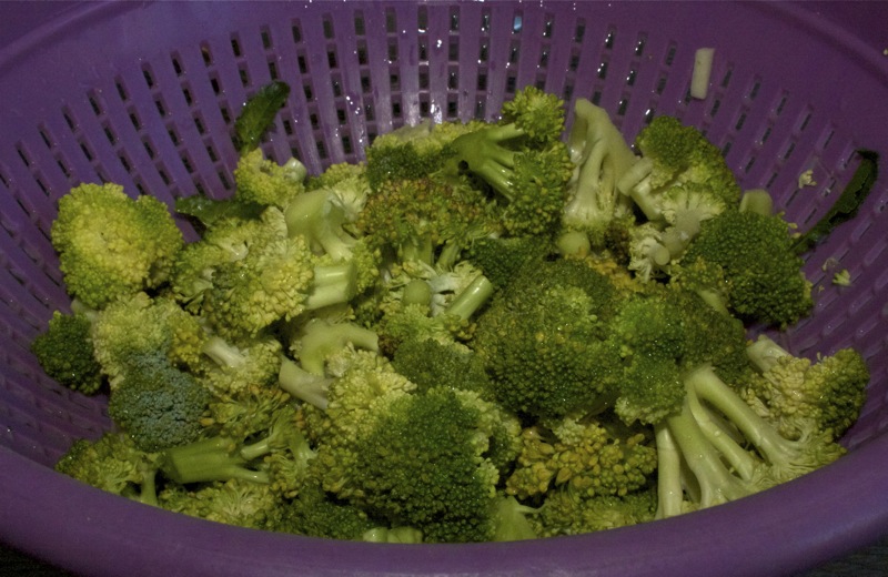 Give the broccoli heads a good wash with boiling hot water
